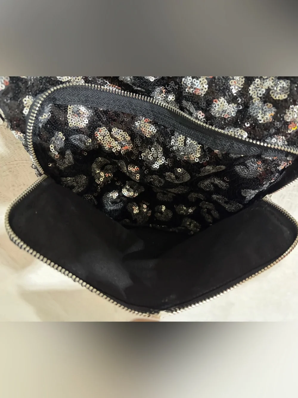 Victoria's Secret PINK Leopard Cheetah Backpack Bag Sequin Black Silver RARE